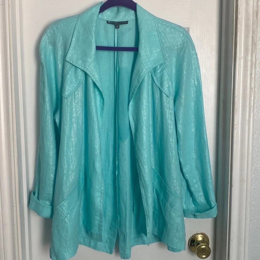 Elliott Lauren Open Jacket in Sky Blue 100%Linen Size 10